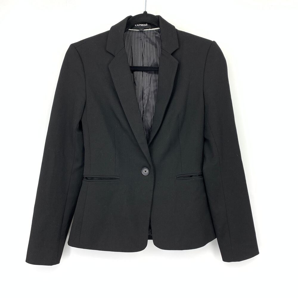 Express Single Button Blazer Jacket Womens Size 2 Black Stretch